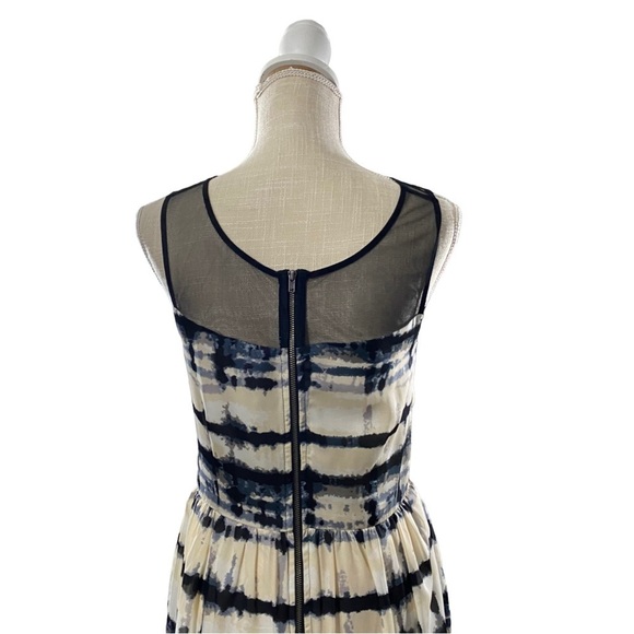 Bar III Women Cream Blue Abstract At Knee A-Line Dress Sz M Mesh Neck Sleeveless - Picture 9 of 14